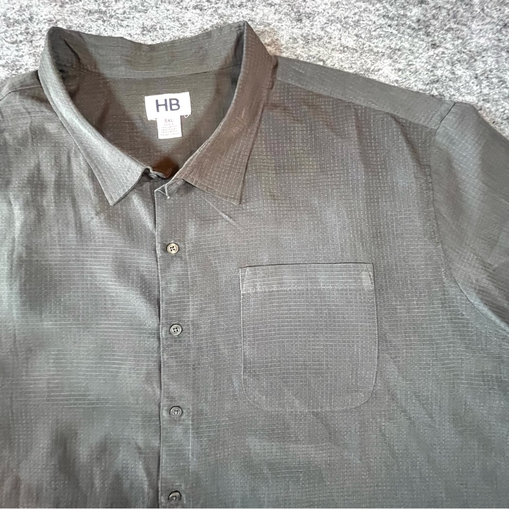 HB Button Down Shirt Mens 5XL Charcoal Gray Short Sleeve Big & Tall‎ Lightweight